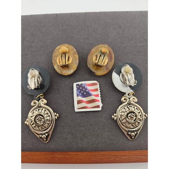 Vintage Clip On Earring Bundle Dangle Bohemian Artsy Fall Mystical Set Of 2 Pair - Picture 4 of 4